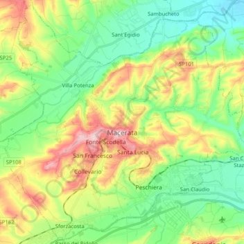 Topografische kaart Macerata, hoogte, reliëf