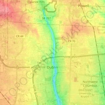 Topografische kaart Dublin, hoogte, reliëf