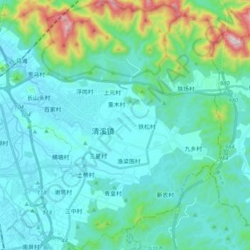 Topografische kaart 清溪镇, hoogte, reliëf