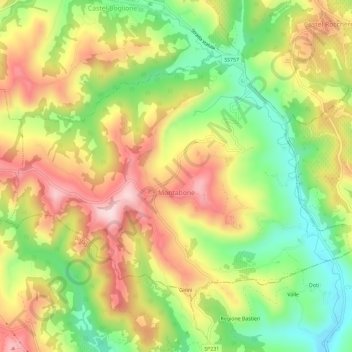 Topografische kaart Montabone, hoogte, reliëf