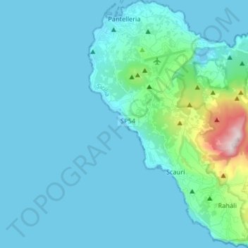 Topografische kaart Pantelleria, hoogte, reliëf