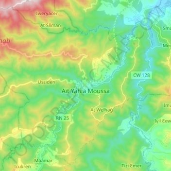 Topografische kaart Ait Yahia Moussa, hoogte, reliëf