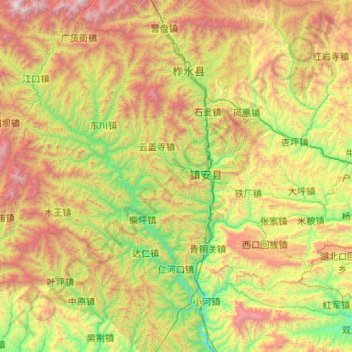 Topografische kaart 镇安县, hoogte, reliëf