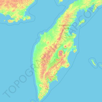 Topografische kaart Kamchatka Peninsula, hoogte, reliëf