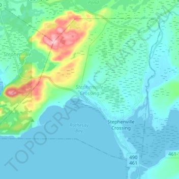 Topografische kaart Stephenville Crossing, hoogte, reliëf