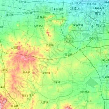 Topografische kaart 昌乐县, hoogte, reliëf