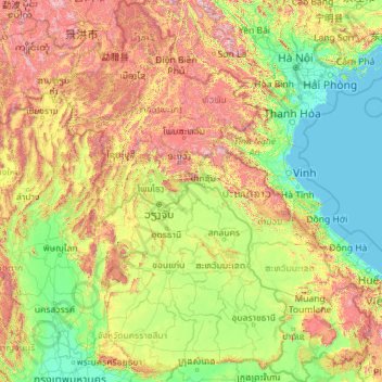 Topografische kaart Laos, hoogte, reliëf