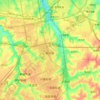 Topografische kaart 朝阳镇, hoogte, reliëf