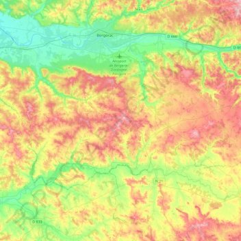 Topografische kaart Sud-Bergeracois, hoogte, reliëf