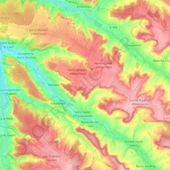 Topografische kaart 76510, hoogte, reliëf