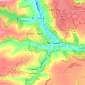 Topografische kaart Nailsworth, hoogte, reliëf