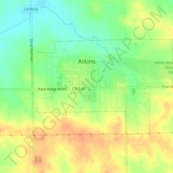 Topografische kaart Atkins, hoogte, reliëf