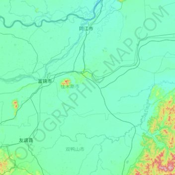 Topografische kaart 富锦市, hoogte, reliëf