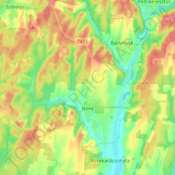 Topografische kaart Nova, hoogte, reliëf