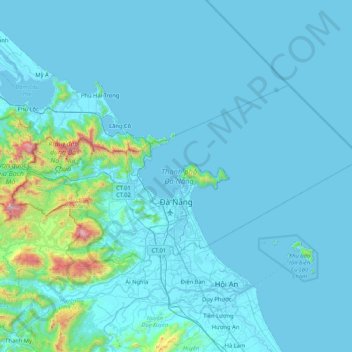 Topografische kaart Đà Nẵng, hoogte, reliëf