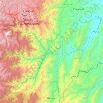 Topografische kaart Rioblanco, hoogte, reliëf