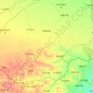 Topografische kaart 库伦旗, hoogte, reliëf