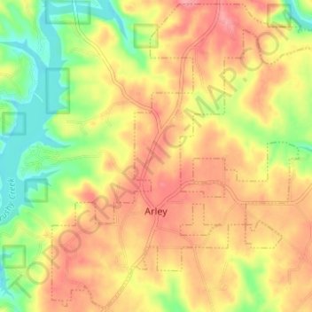 Topografische kaart Arley, hoogte, reliëf