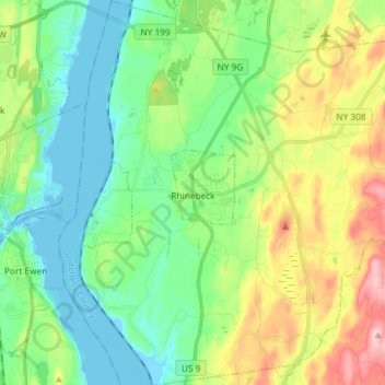 Topografische kaart Town of Rhinebeck, hoogte, reliëf