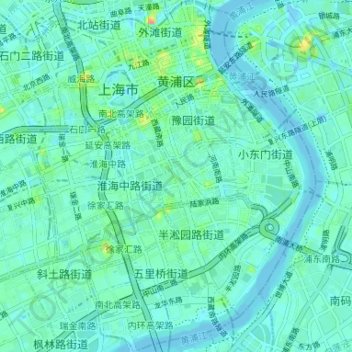 Topografische kaart 黄浦区, hoogte, reliëf