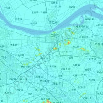 Topografische kaart Jiangyin, hoogte, reliëf