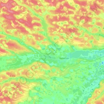 Topografische kaart Чурапчинский наслег, hoogte, reliëf