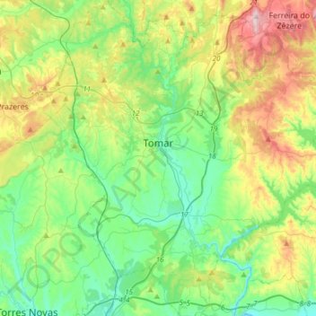 Topografische kaart Tomar, hoogte, reliëf