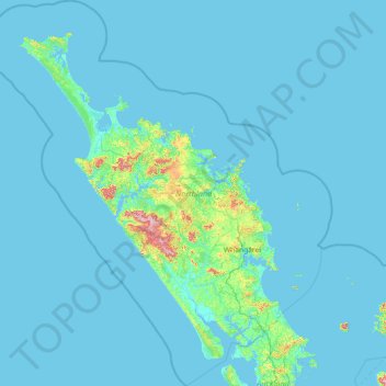 Topografische kaart Northland, hoogte, reliëf