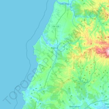 Topografische kaart Aljezur, hoogte, reliëf