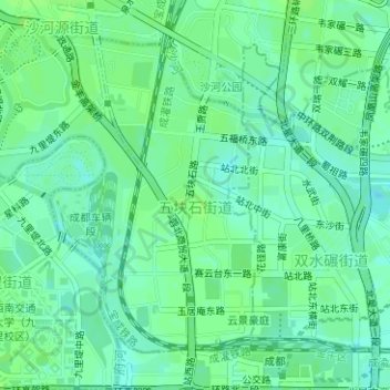 Topografische kaart 五块石街道, hoogte, reliëf