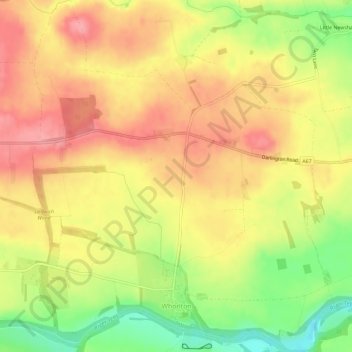 Topografische kaart Whorlton, hoogte, reliëf