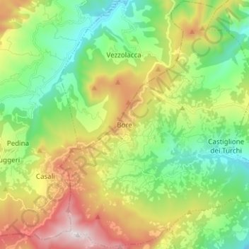 Topografische kaart Bore, hoogte, reliëf