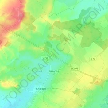 Topografische kaart Sagonne, hoogte, reliëf