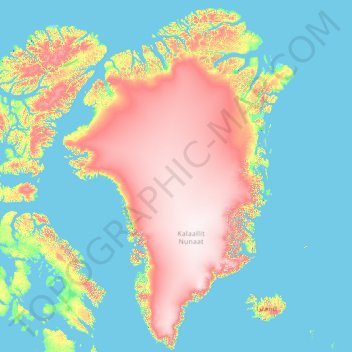 Topografische kaart Groenland, hoogte, reliëf