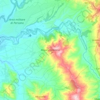 Topografische kaart Altavilla Silentina, hoogte, reliëf