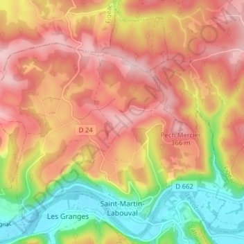 Topografische kaart Saint-Martin-Labouval, hoogte, reliëf