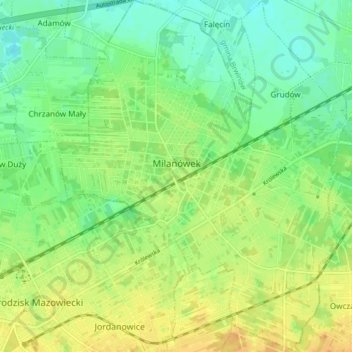 Topografische kaart Milanówek, hoogte, reliëf