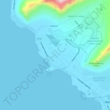 Topografische kaart Makaha, hoogte, reliëf