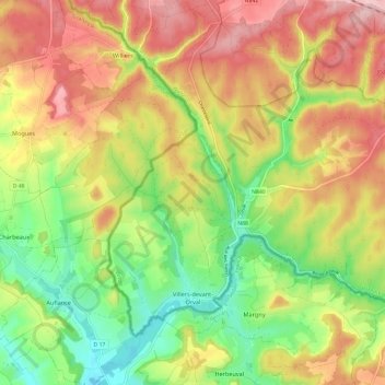 Topografische kaart Villers-devant-Orval, hoogte, reliëf
