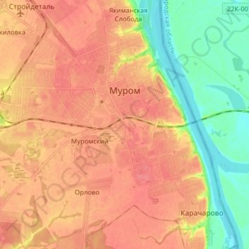 Topografische kaart Муром, hoogte, reliëf