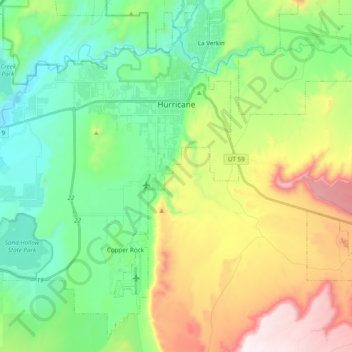 Topografische kaart Hurricane, hoogte, reliëf