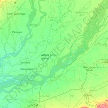 Topografische kaart Majuli, hoogte, reliëf