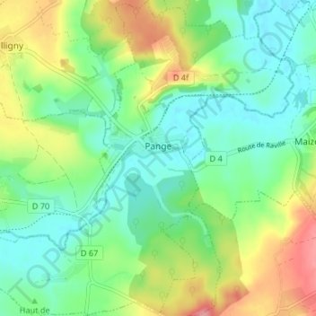 Topografische kaart Pange, hoogte, reliëf