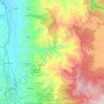 Topografische kaart Celico, hoogte, reliëf