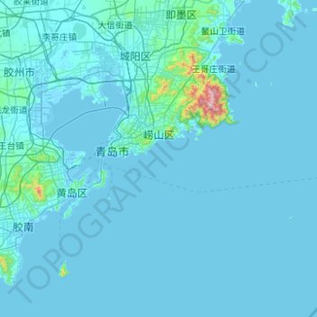 Topografische kaart 崂山区, hoogte, reliëf