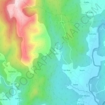 Topografische kaart Sorribas, hoogte, reliëf