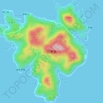 Topografische kaart 白瀝島, hoogte, reliëf
