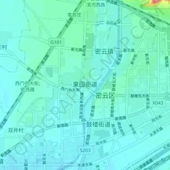 Topografische kaart 果园街道, hoogte, reliëf