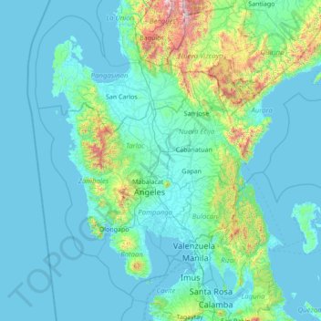 Topografische kaart Central Luzon, hoogte, reliëf