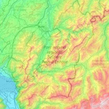 Topografische kaart Parc naturel régional Gruyère Pays-d'Enhaut, hoogte, reliëf